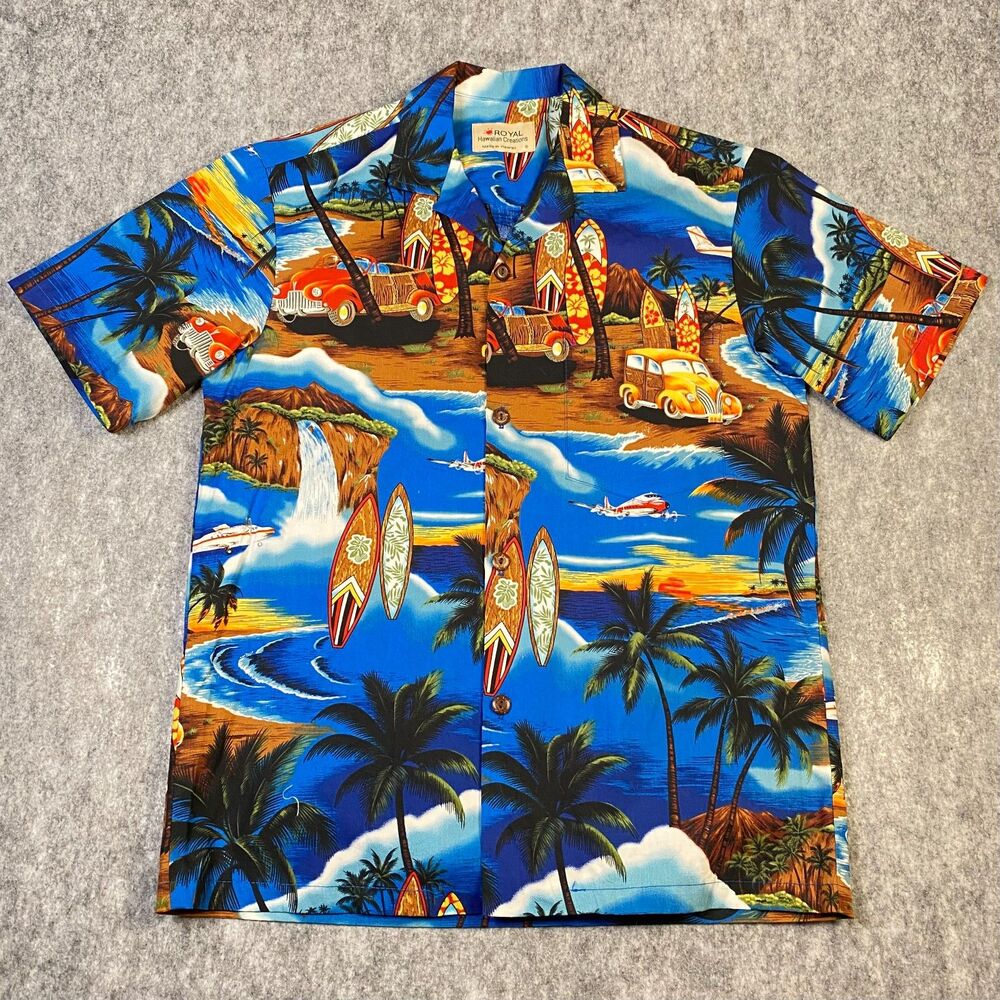 Royal Creations Hawaiian Aloha Camp Shirt Small Surfboards Woodys